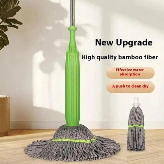 360° Spin Bamboo Mop | Self-Wringing, Reusable Microfiber Pad 🌱