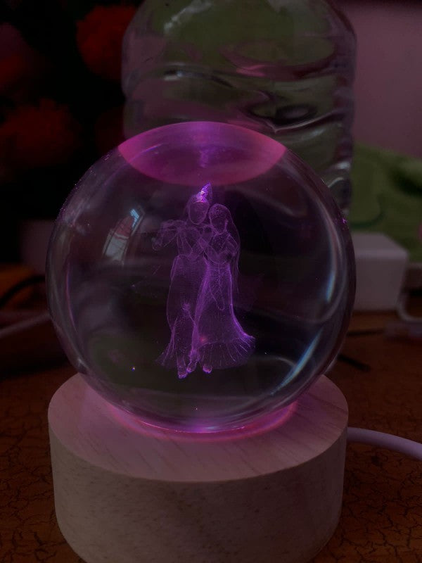 3D Decor Crystal Ball LED Night Light - Radha Krishna