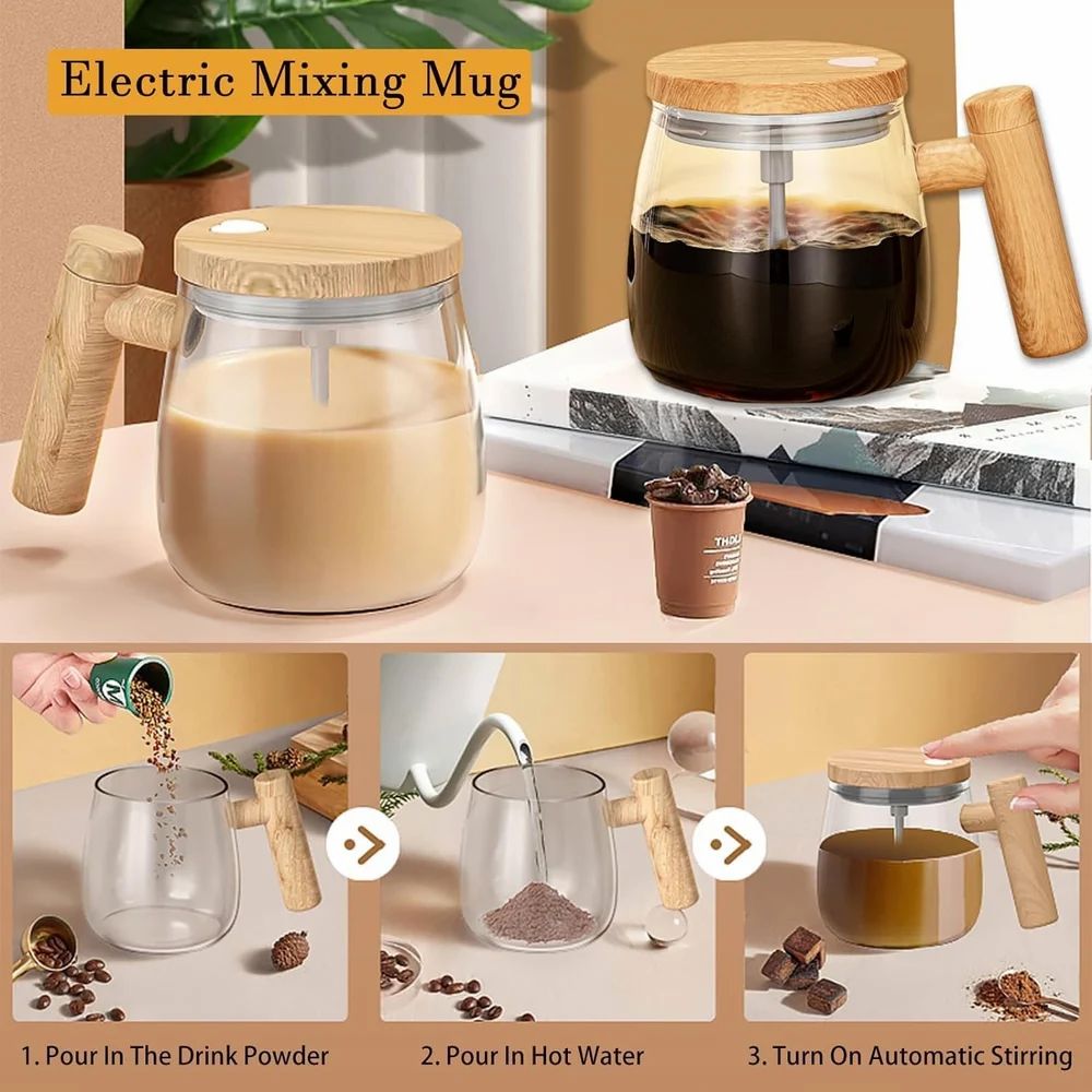 Electric High Speed Mixing Cup,400ML Self Stirring Coffee Mug,Glass Automatic Stirring Cup