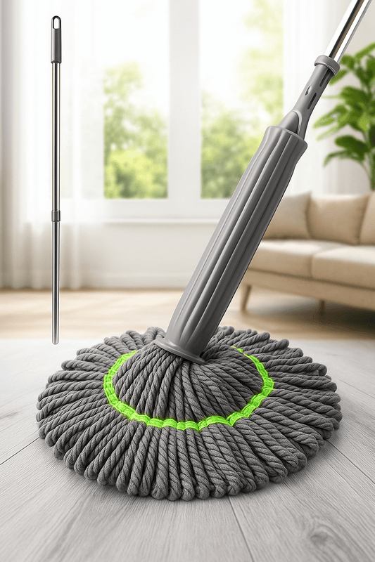 360° Spin Bamboo Mop | Self-Wringing, Reusable Microfiber Pad 🌱