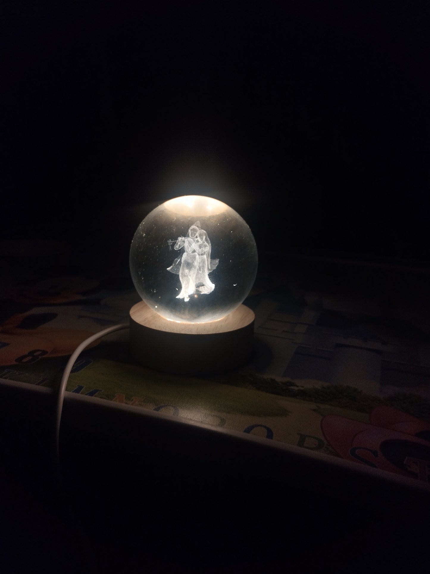 3D Decor Crystal Ball LED Night Light - Radha Krishna